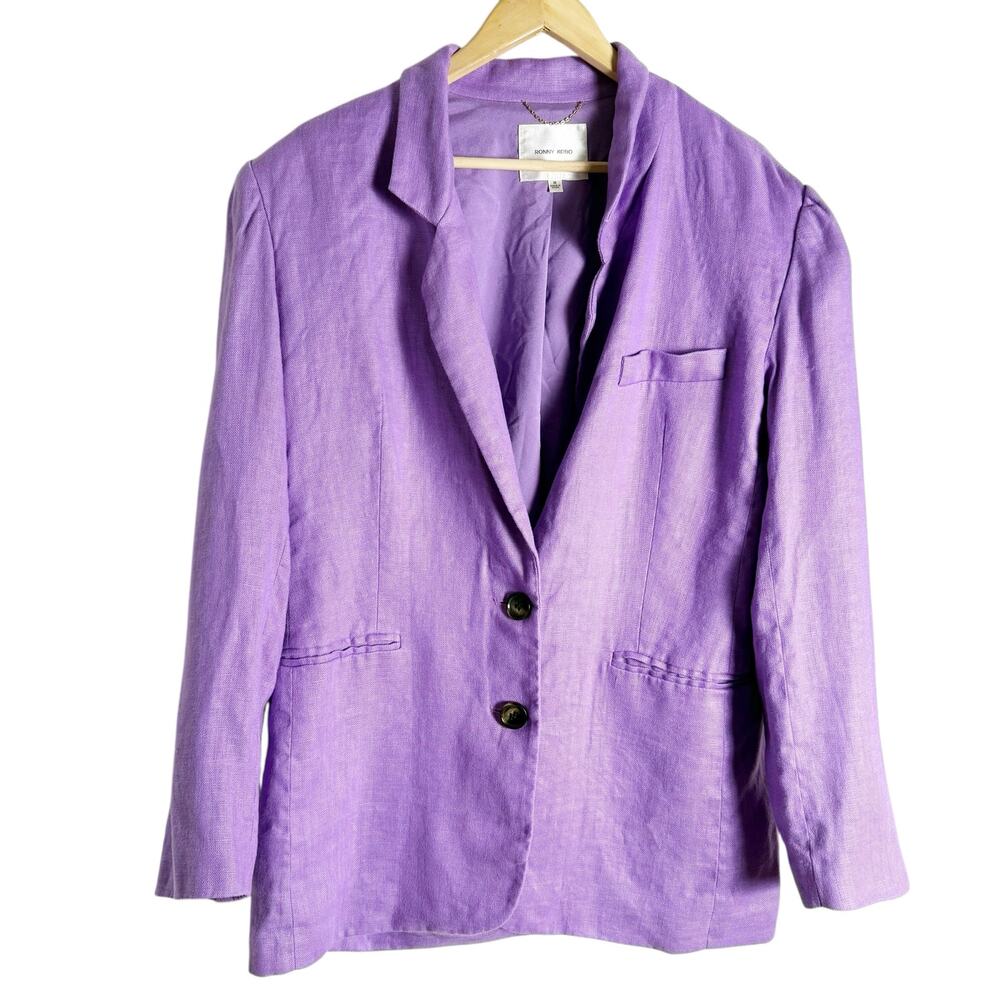 Ronny Kobo Klover Purple Linen Oversized Two Button Blazer Jacket Size Medium - Picture 4 of 13